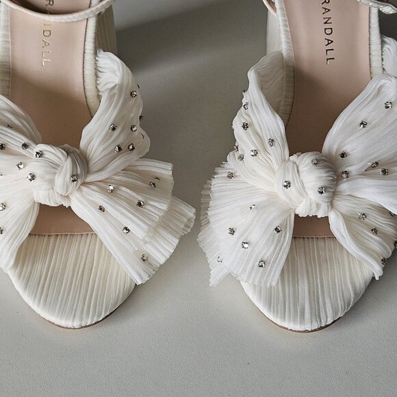 Loeffler Randall Camellia Pleated Bow Rhinestone Ivory Heels Sandals - Picture 6 of 14